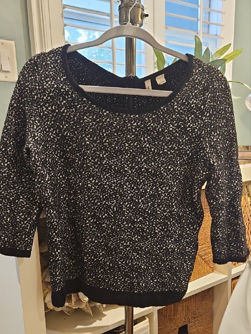 Moth Black and White Speckled Back Zip Stretchy Sweater0032